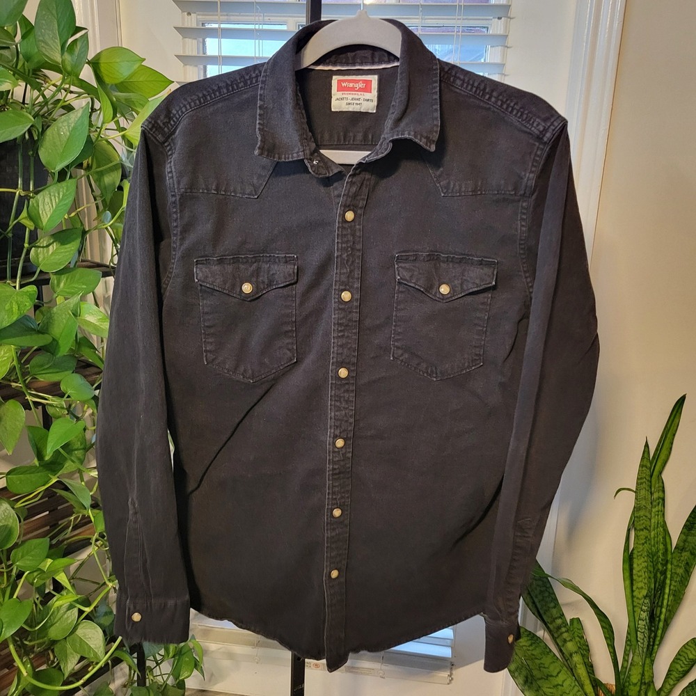 Wrangler Mens Black Western Pearl Snap Long Sleeve Cotton Blend Shirt Size M